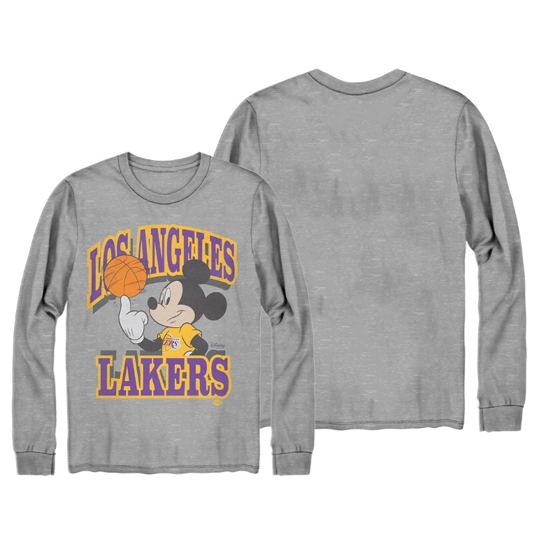 Men's Los Angeles Lakers NBA Long Sleeve Disney X Collection Mickey Junk Food Gray Basketball T-Shirt MKY3783II
